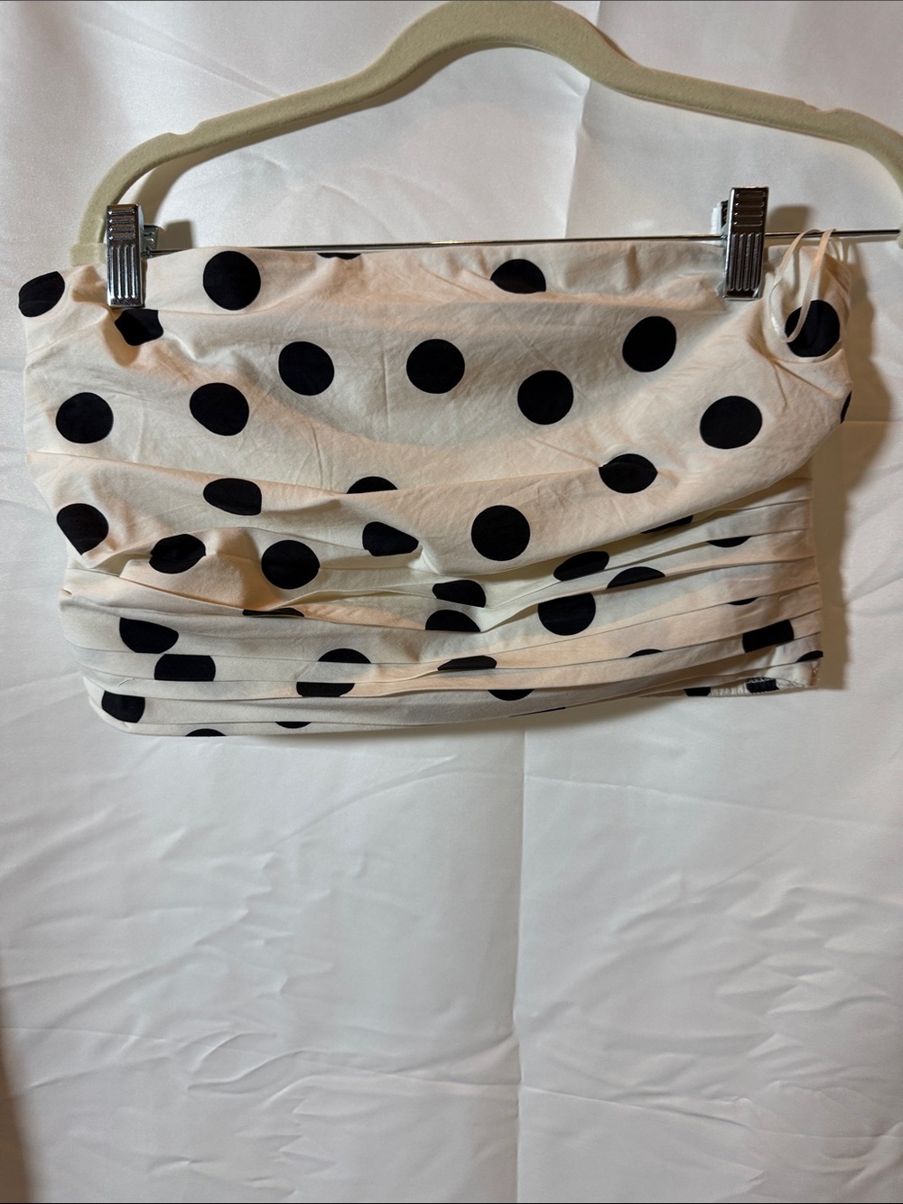 LOFT Cream Bandeau Top with Black Polka Dots